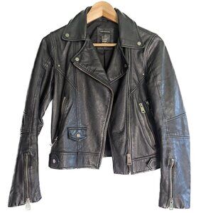 Zara Genuine Black Leather Moto Biker Jacket XS Women's Designer Coat